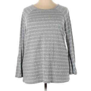 Suzanne Betro Weekend Sweater Women’s 1X Gray White Stripe Open Back Tassel Boho